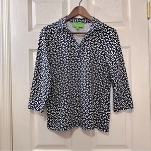 Pappagallo Tunic Top Women's 3/4 Sleeve Blue White Size Medium